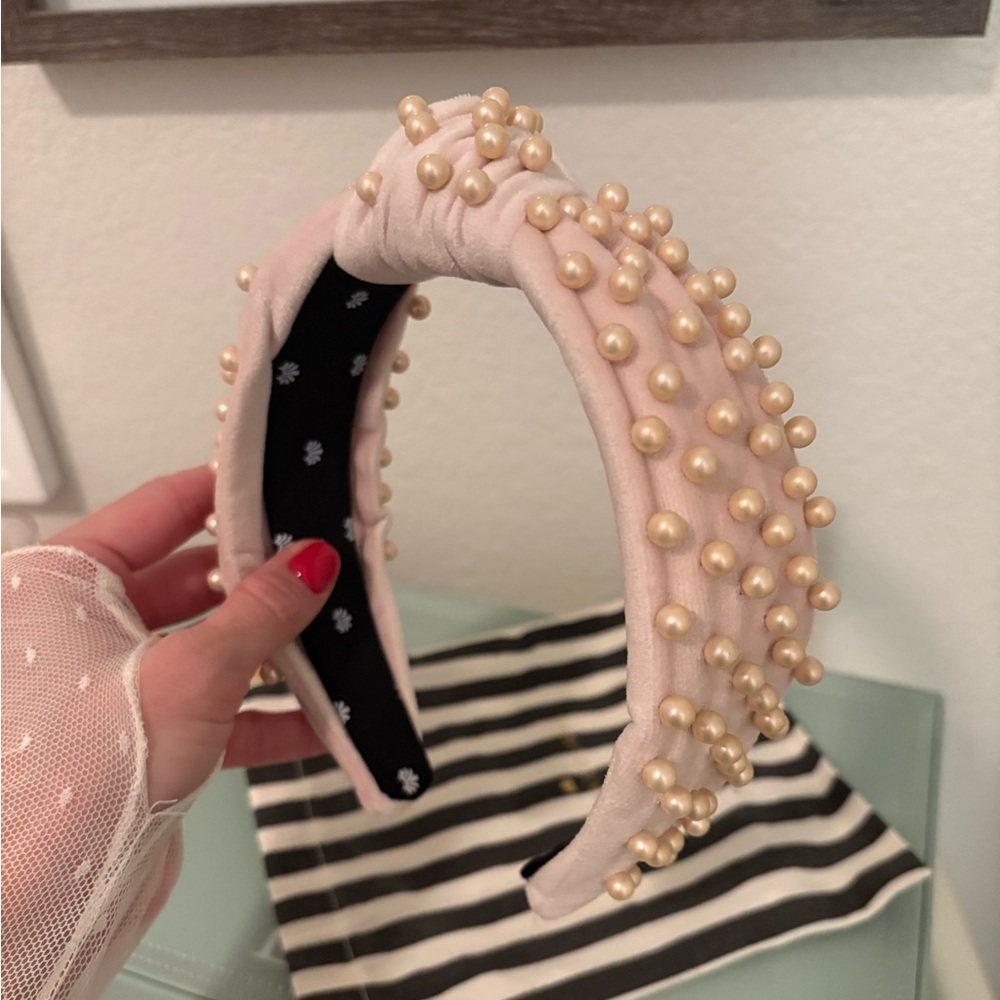 Blush Pink Velvet Pearl Embellished Knotted Headband